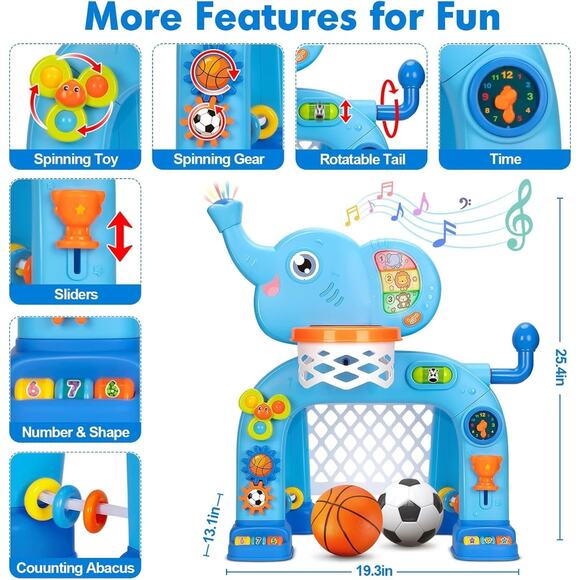 Toddler Basketball Hoop & Soccer Goal, Montessori Toys for Baby, Ages 1-3 (Blue) - Picture 4 of 8